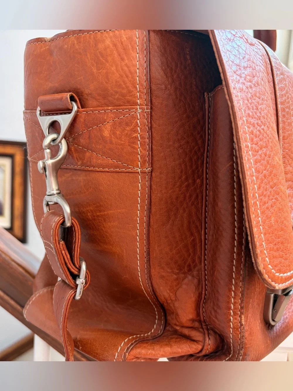 Ralph Lauren Chaps Leather Messenger Bag in Cognac Brown